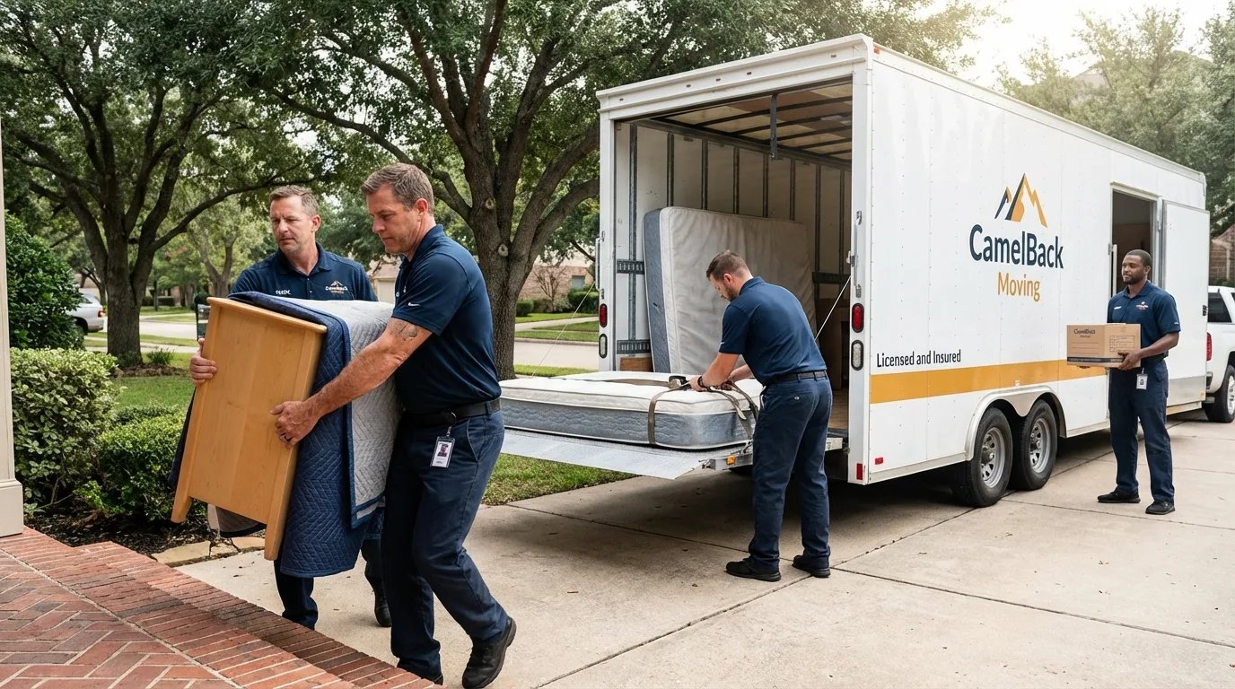 Crew loading residential truck for cross-state move from Rosebud, SD