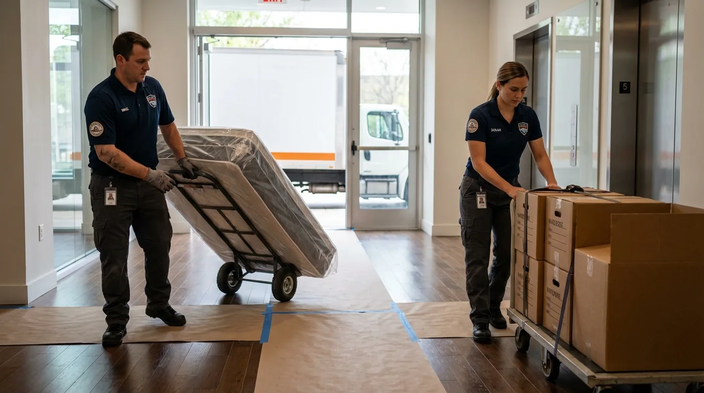 Professional apartment movers loading elevator in Rosebud, SD